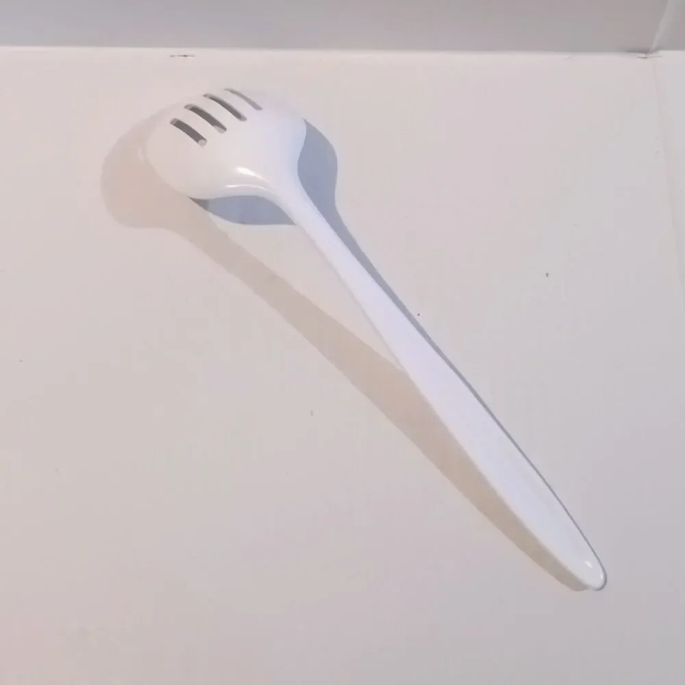 Vintage Mala Melamine Slotted Serving Spoon-White-1980s-Non Stick Safe-11.5